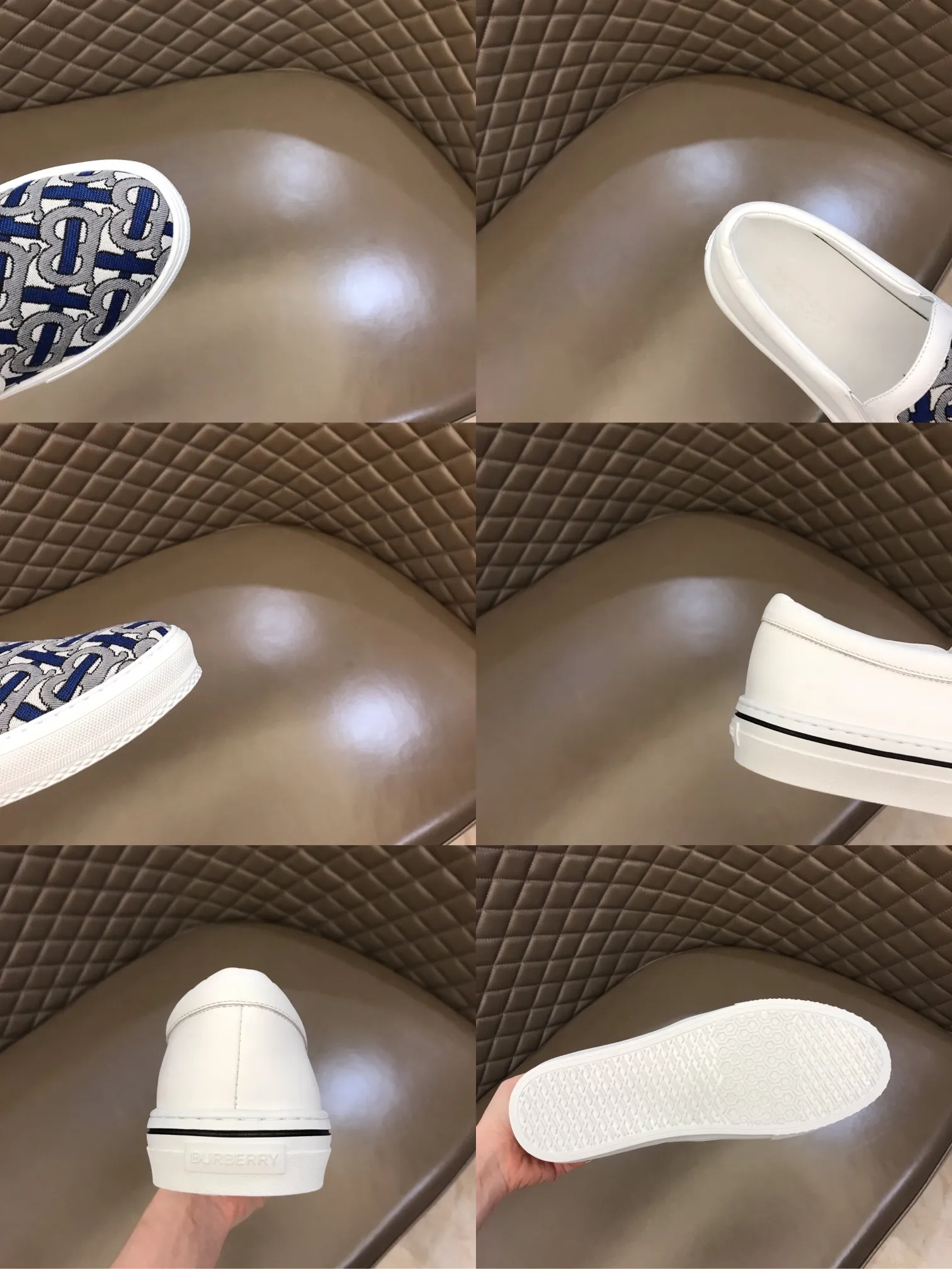 ◾️▫️P340. B's new spring and summer product, men's classic low-cut slip-on sneakers, are made of classic retro B's printed canvas material, spliced ​​with layered calfskin, and decorated with a new brand logo. First-layer cowhide lining, embossed Burberry logo on the heel, and original TPU outsole!   Size: 38-45